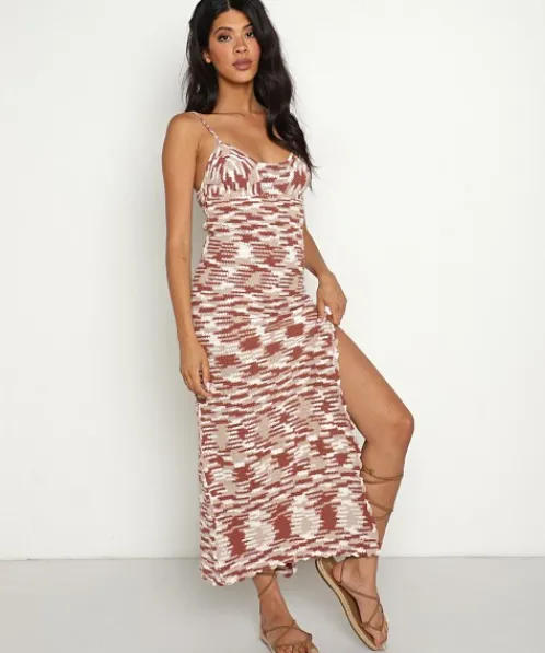 Lusana Dresses>Keira Knitted Dress Crochet Mocha