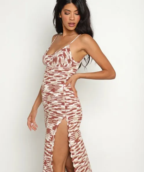 Lusana Dresses>Keira Knitted Dress Crochet Mocha