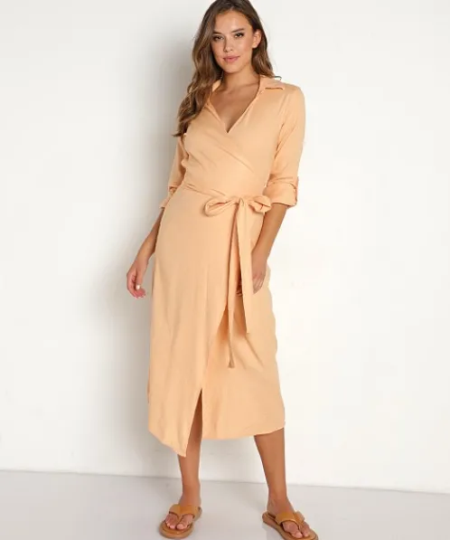 Monrow Dresses>Linen Tie Dress Desert Mist