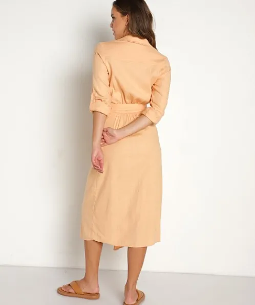 Monrow Dresses>Linen Tie Dress Desert Mist