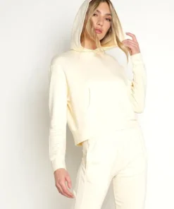 Monrow Knits>Supersoft Fleece Girlfriend Pull Over Hoodie Buttercream