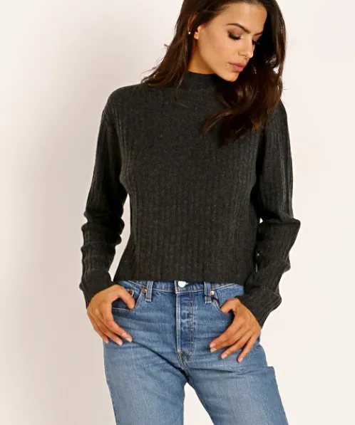 NAADAM Knits | Tops>Cashmere Ribbed Turtleneck Smoke
