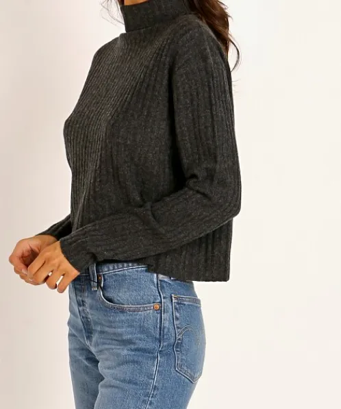 NAADAM Knits | Tops>Cashmere Ribbed Turtleneck Smoke