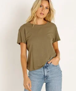 Nation LTD Tops>Marie Recycled Cotton Boxy Crop Tee Moss