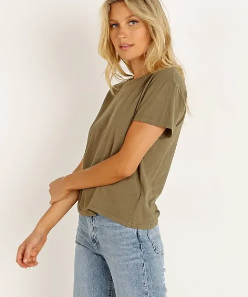 Nation LTD Tops>Marie Recycled Cotton Boxy Crop Tee Moss