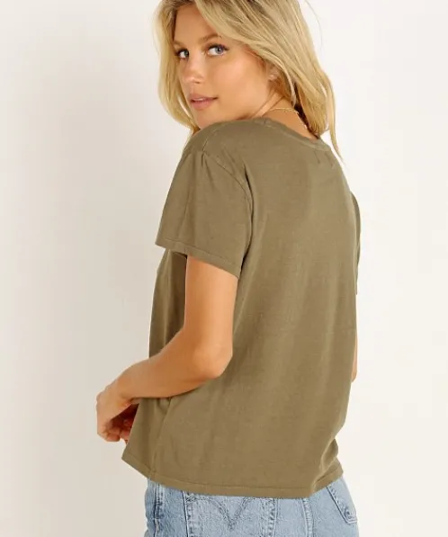 Nation LTD Tops>Marie Recycled Cotton Boxy Crop Tee Moss