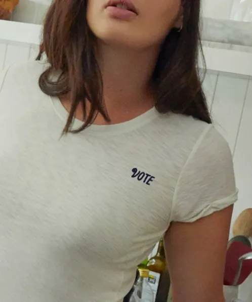 Nation LTD Tops>Vote Collette Classic Rolled Tee Off White
