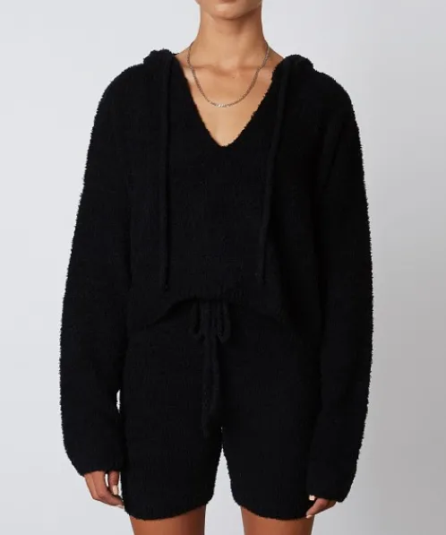 Nia Knits>The Brand Notched Hooded Sweater Black