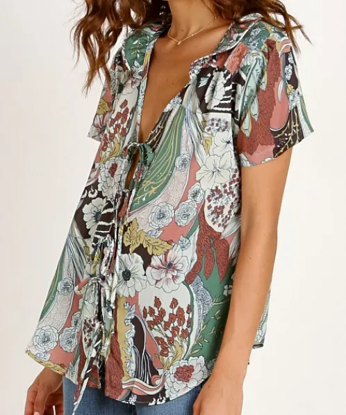 Novella Royale Tops>The Sophie Blouse Sage Floral