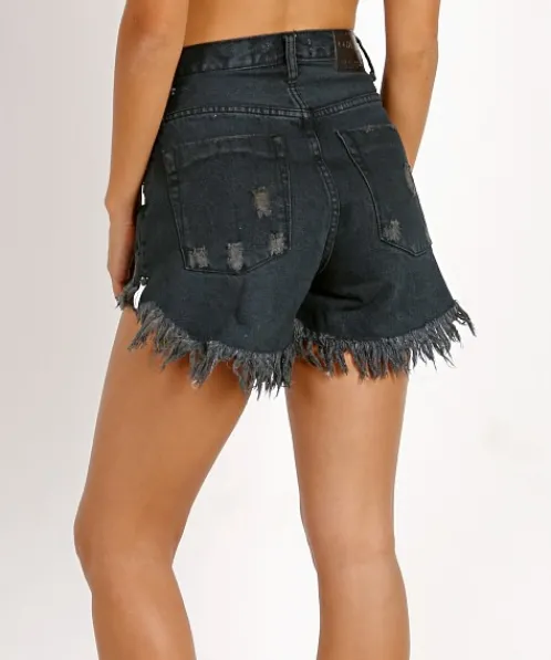 One Teaspoon Shorts>Fox Black High Waist Bonita Denim Short