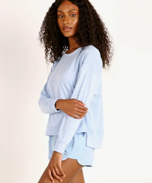 Onzie Knits>High Low Sweatshirt Light Blue