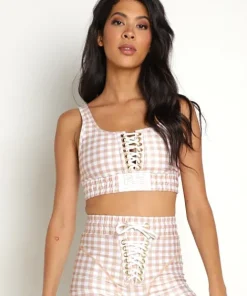 PE NATION Sports Bras>Extra Time Sports Bra Gingham Print