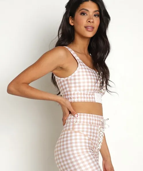 PE NATION Sports Bras>Extra Time Sports Bra Gingham Print