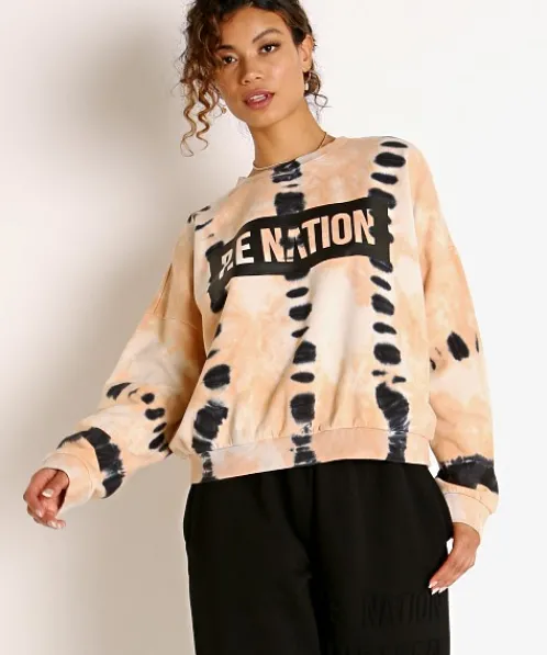 PE NATION Knits>Score Runner Sweatshirt Coral Gold Tie Dye