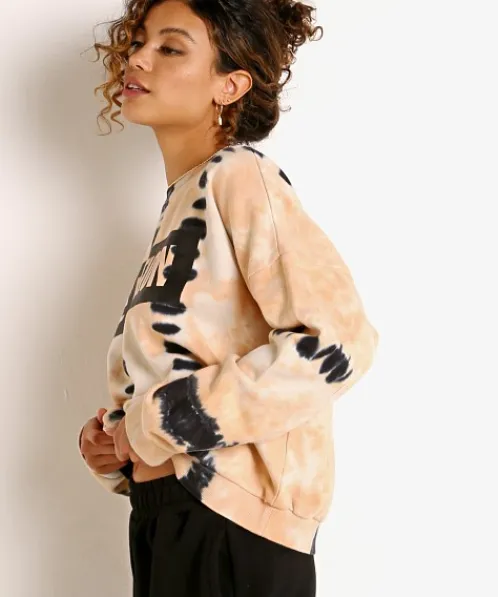 PE NATION Knits>Score Runner Sweatshirt Coral Gold Tie Dye