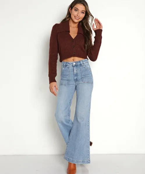 Pistola Knits>Lenore Collard Cropped Cardigan Burgundy