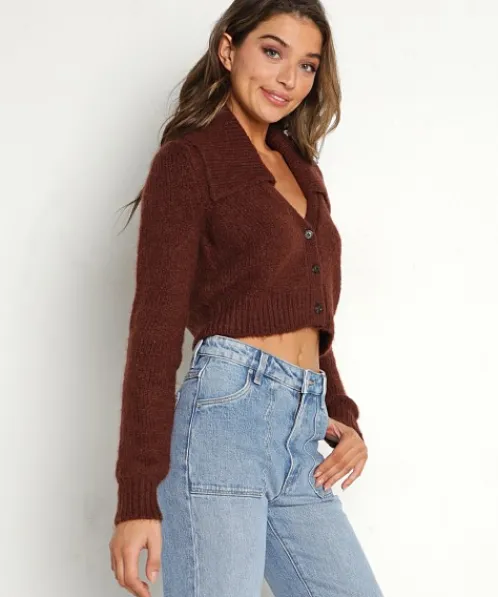 Pistola Knits>Lenore Collard Cropped Cardigan Burgundy