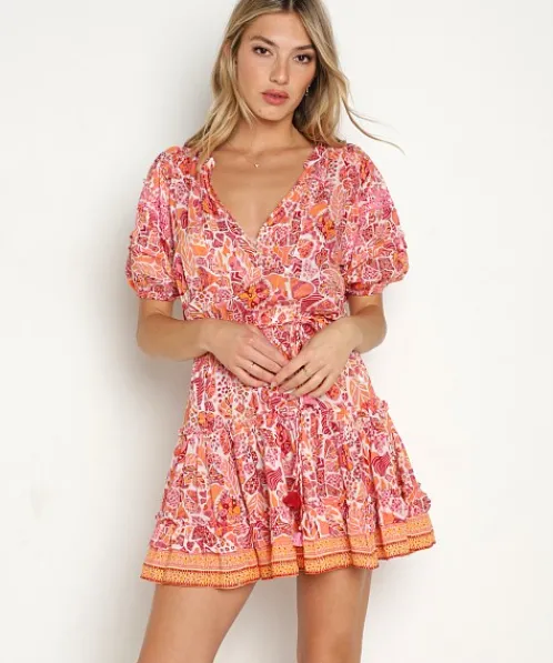 Poupette St. Barth Dresses>Mini Bona V Red Chagal