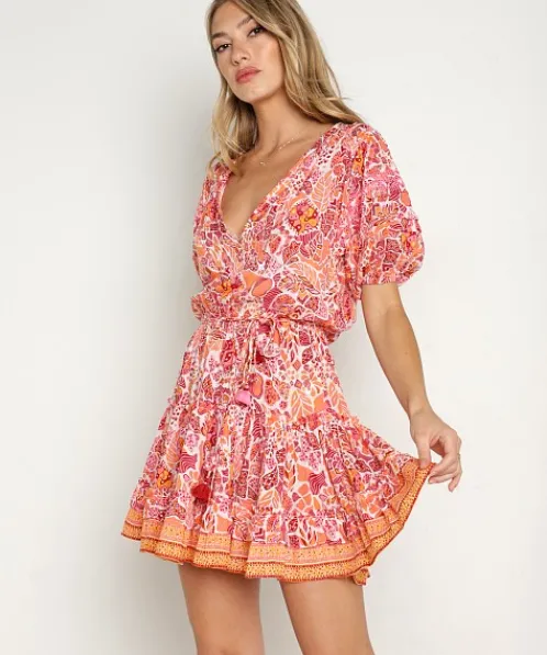 Poupette St. Barth Dresses>Mini Bona V Red Chagal