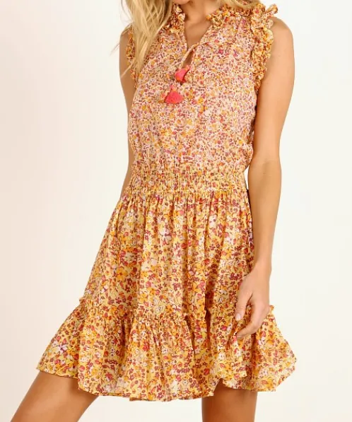 Poupette St. Barth Dresses>Mini Dress Triny Ruffled Yellow Glory