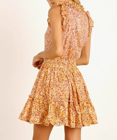 Poupette St. Barth Dresses>Mini Dress Triny Ruffled Yellow Glory