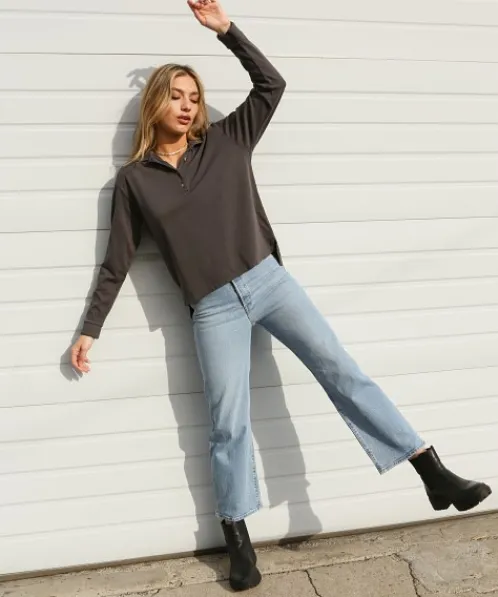 Richer Poorer Tops>Relaxed Long Sleeve Polo Stretch Limo