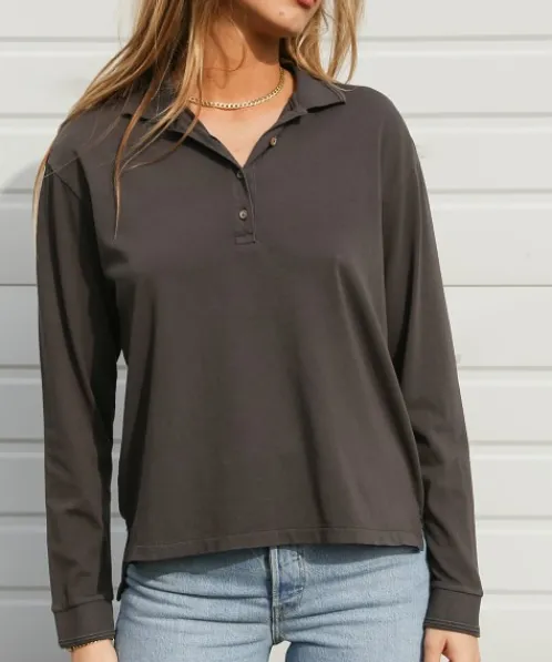Richer Poorer Tops>Relaxed Long Sleeve Polo Stretch Limo