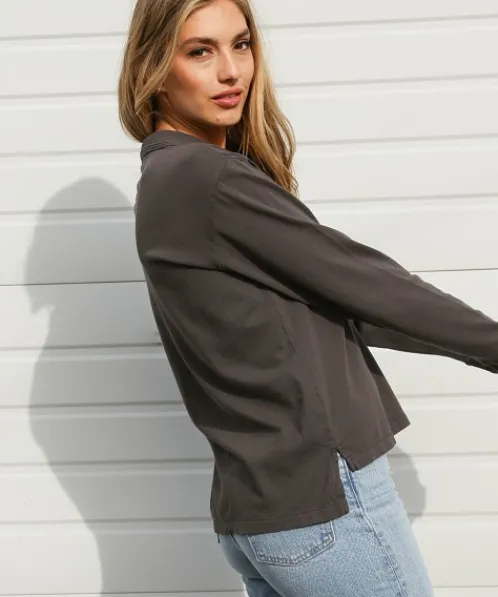 Richer Poorer Tops>Relaxed Long Sleeve Polo Stretch Limo