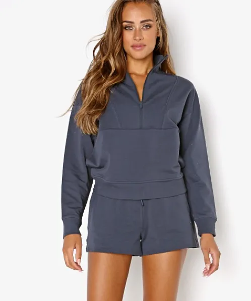 Richer Poorer Knits>Terry Half Zip Pullover Blue Night