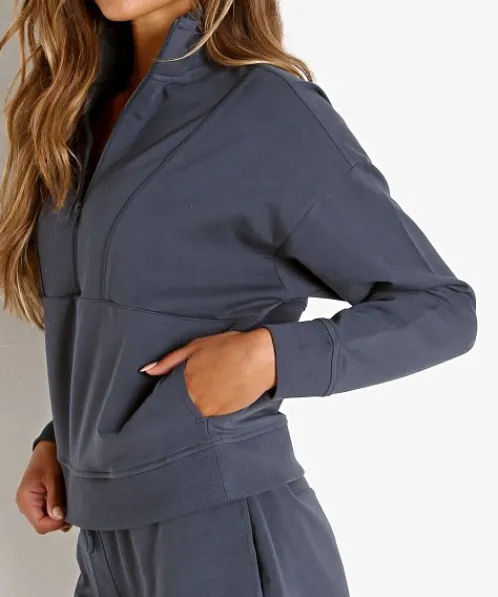 Richer Poorer Knits>Terry Half Zip Pullover Blue Night