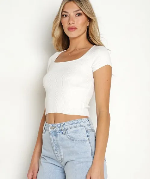 Rollas Tops>Cherry Knit Top White