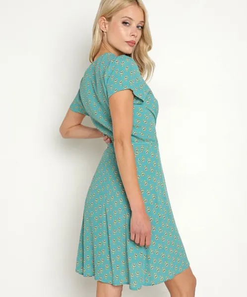 Rollas Dresses>Cleo Emmy Lou Wrap Dress Teal Print