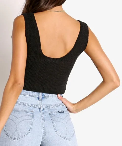 Rollas Tops>Crop Cami Black