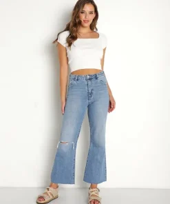 Rollas Pants>Eastcoast Crop Flare Lara Blue Organic