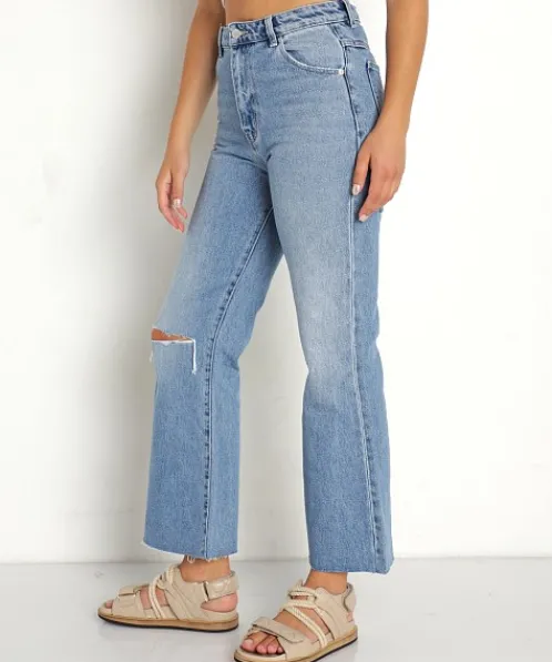 Rollas Pants>Eastcoast Crop Flare Lara Blue Organic