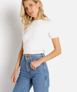 Rollas Tops>Jane Knit Tee White
