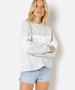 Rollas Knits>Split Logo Sweater Grey Marle