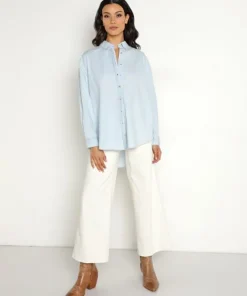 Rollas Tops>Super Slouch Shirt Light Blue