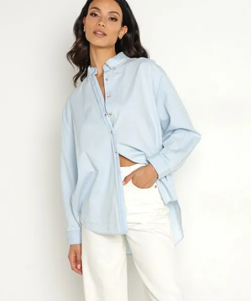 Rollas Tops>Super Slouch Shirt Light Blue