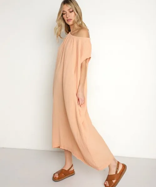 9seed Dresses | Cover Ups>Moonstone Off Shoulder Caftan Maxi Terracotta