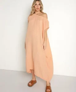 9seed Dresses | Cover Ups>Moonstone Off Shoulder Caftan Maxi Terracotta