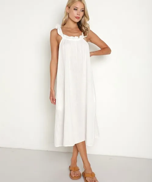 9seed Dresses>Roma Flutter Sleeve House Dress White