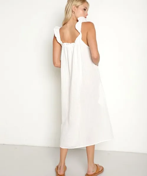 9seed Dresses>Roma Flutter Sleeve House Dress White