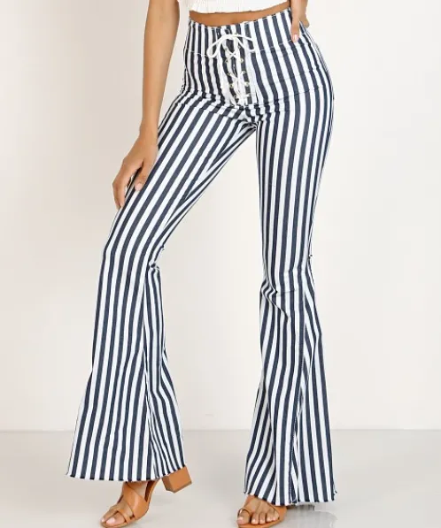 Show Me Your Mumu Pants>Berkeley Tie Up Bells Nautical Stripe