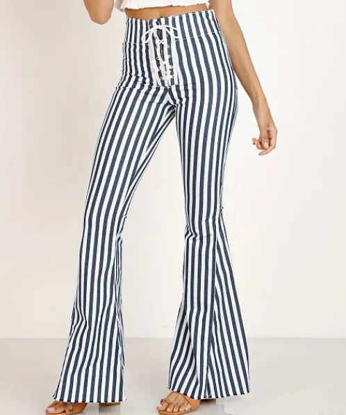 Show Me Your Mumu Pants>Berkeley Tie Up Bells Nautical Stripe