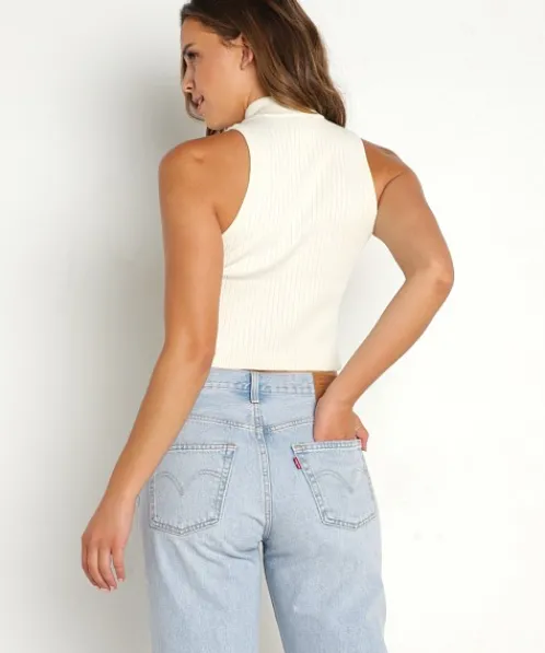 Show Me Your Mumu Tops>Charlie Zip Top Cream Rib Knit