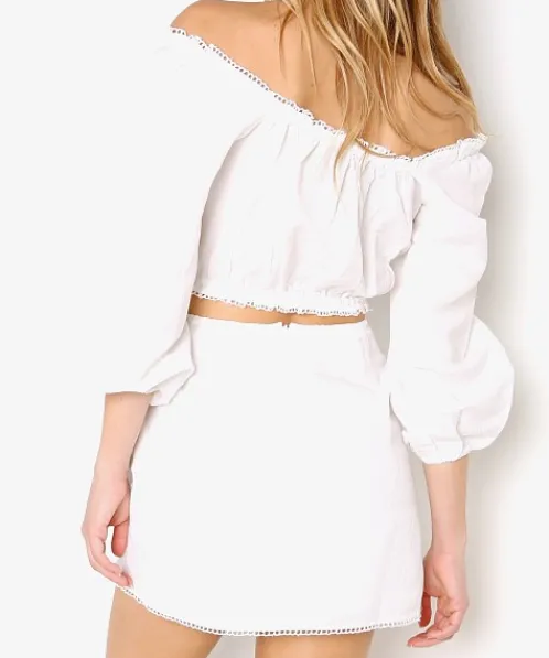 Show Me Your Mumu Tops>Claudia Crop Top White Linen