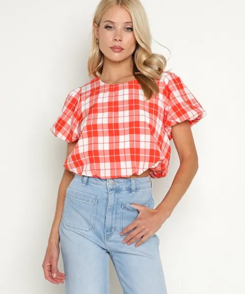 Show Me Your Mumu Tops>Highland Crop Top Picnic Plaid