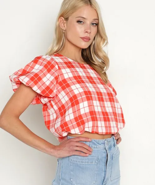 Show Me Your Mumu Tops>Highland Crop Top Picnic Plaid