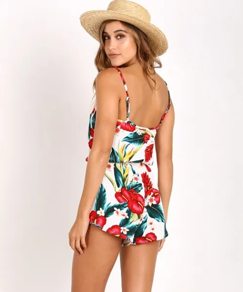 Show Me Your Mumu Rompers>Rorey Romper Flamingo Flower Stretch